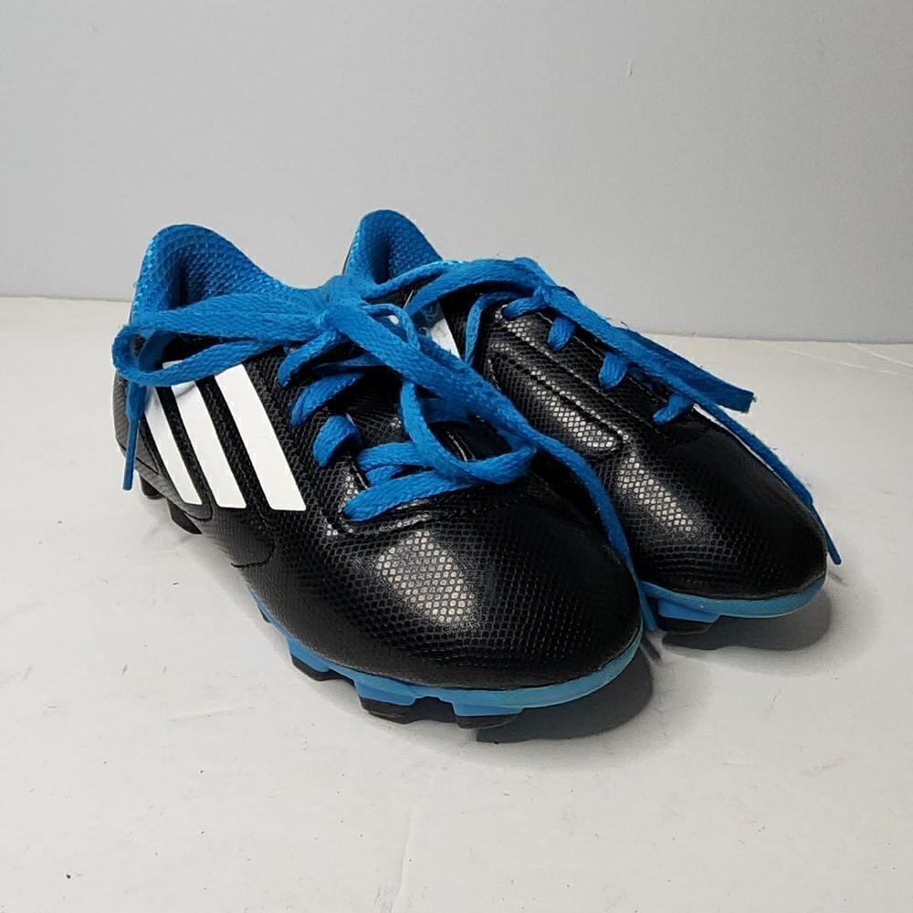Adidas kids size 10.5 soccer Blue and black and white cleats